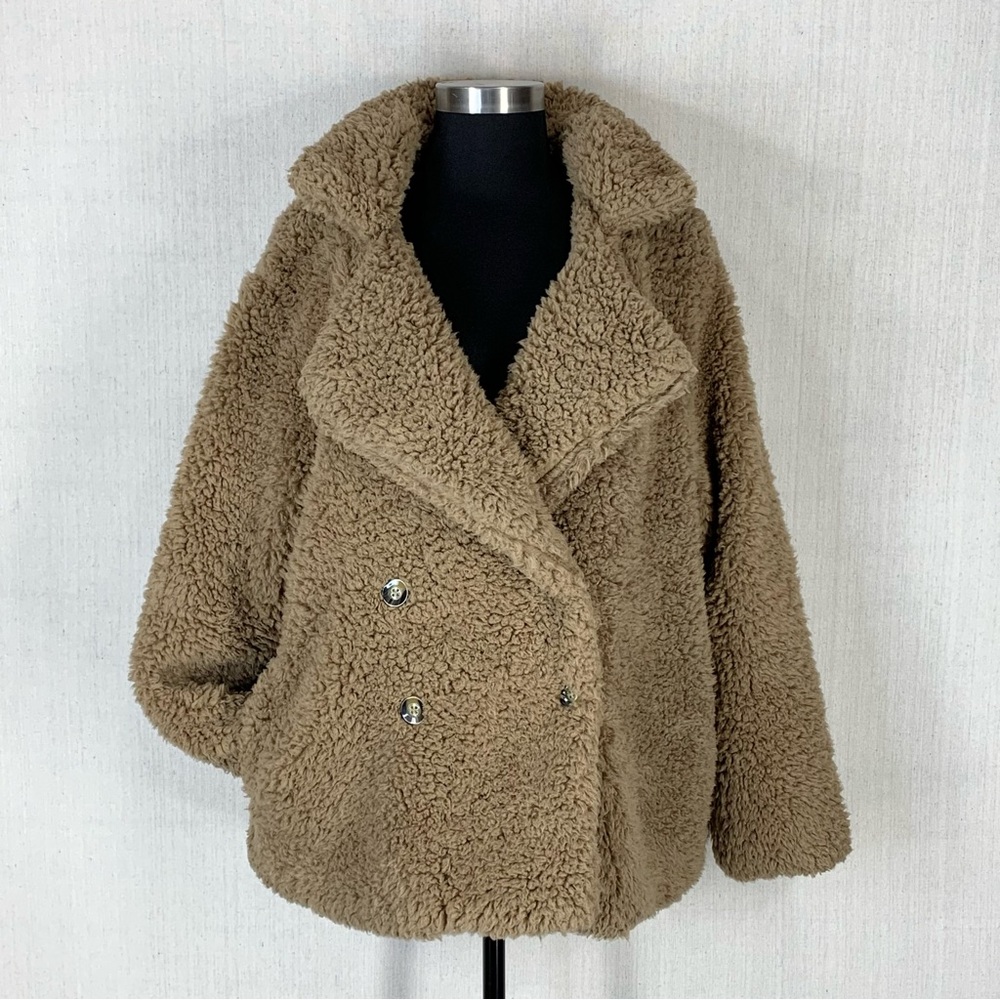 Favlux~Super Soft/Furry/Cozy Tan Oversized Notched Collar Teddy Jacket~Sz‎ Large